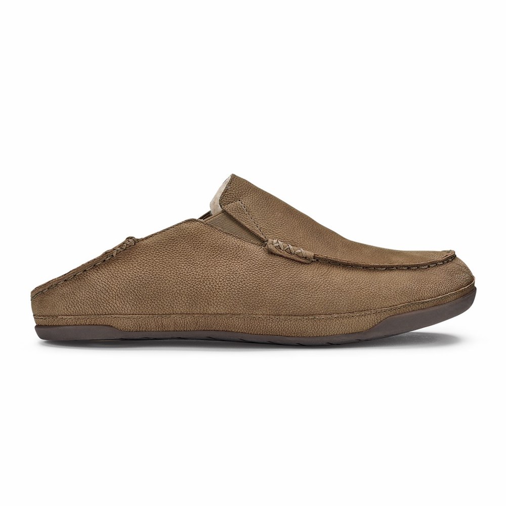 Beige OluKai Kīpuka Hulu Men's Slippers | 32197-WESY