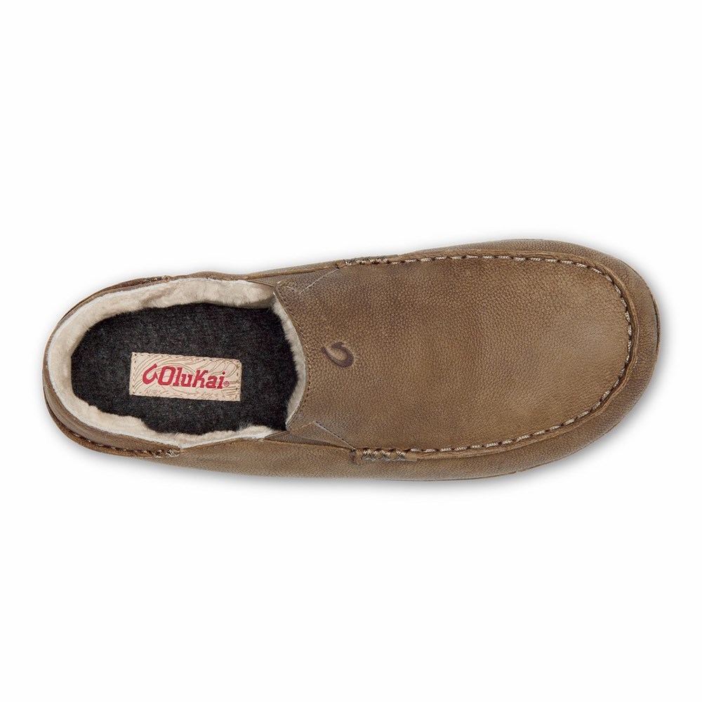 Beige OluKai Kīpuka Hulu Men's Slippers | 32197-WESY