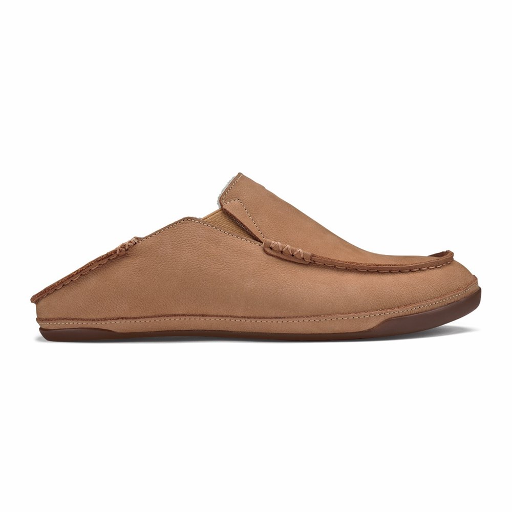 Beige OluKai Kīpuka Hulu Men's Slippers | 63954-RHEP