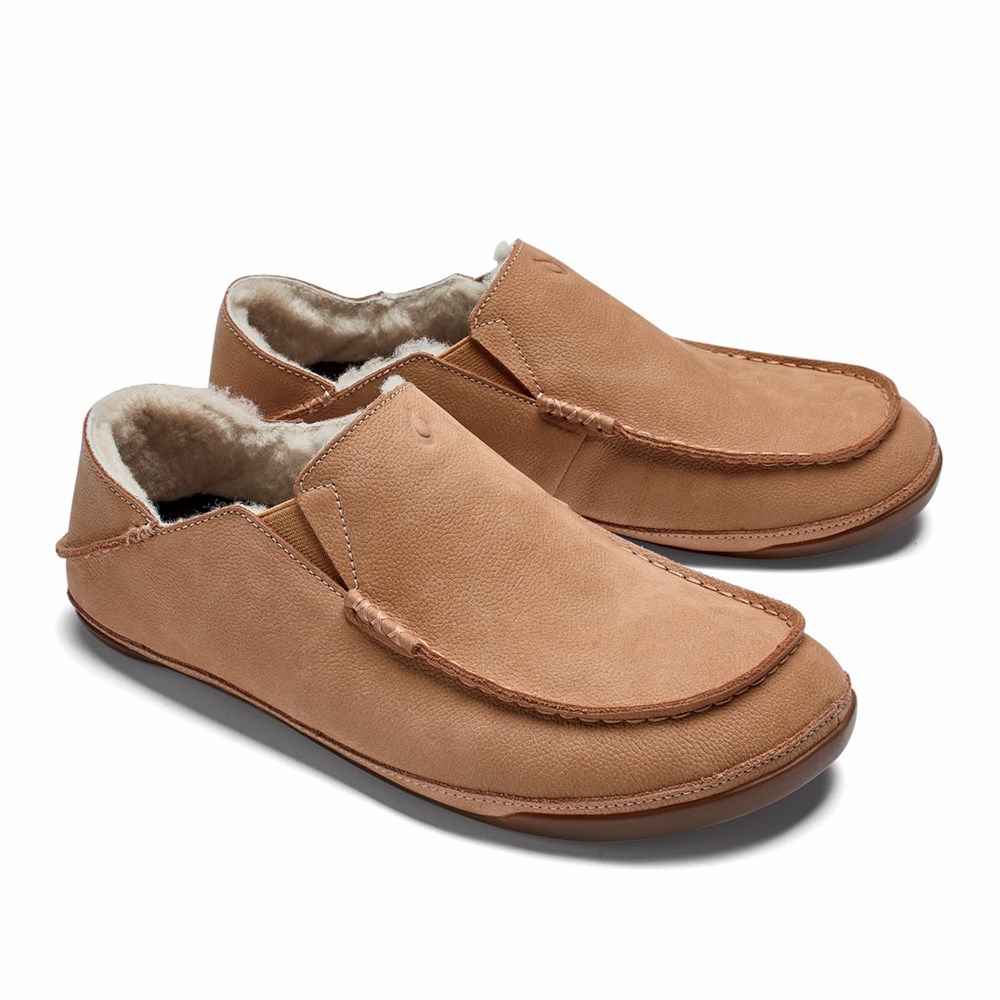 Beige OluKai Kīpuka Hulu Men's Slippers | 63954-RHEP