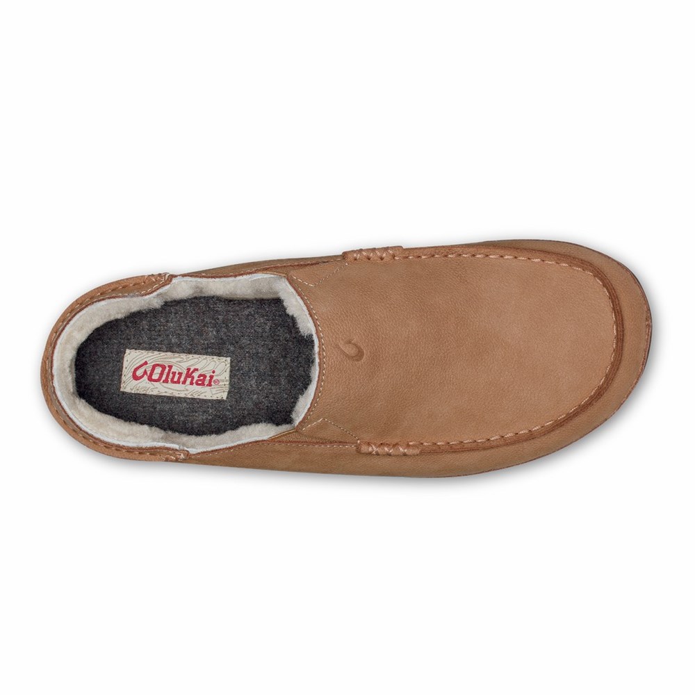 Beige OluKai Kīpuka Hulu Men's Slippers | 63954-RHEP