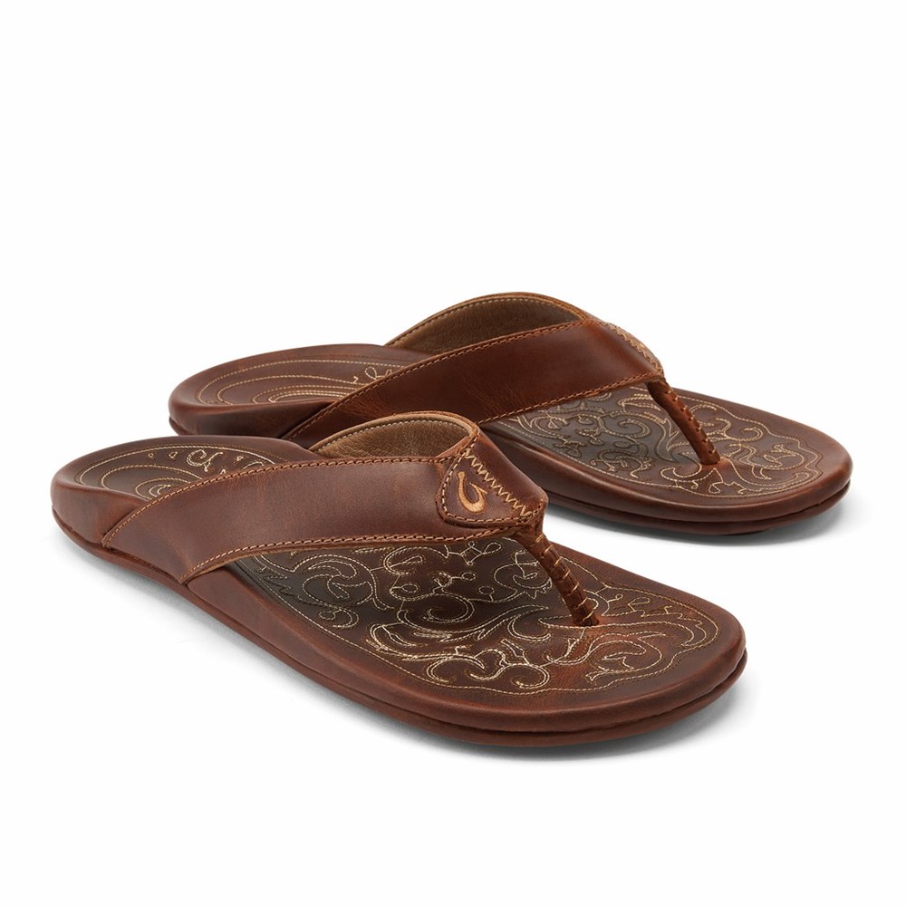 Beige OluKai Mekila Men's Sandals | 69375-NWYG