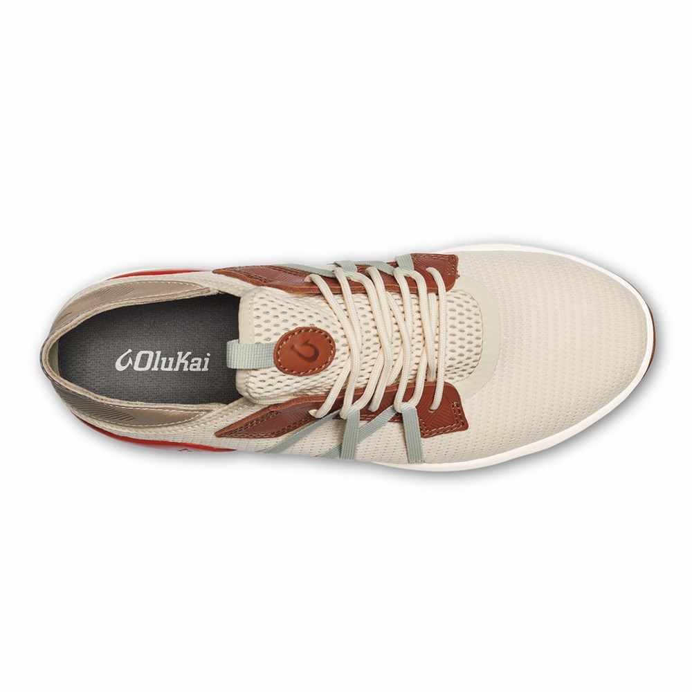 Beige OluKai Mio Lī Men's Sneakers | 31289-CKZM