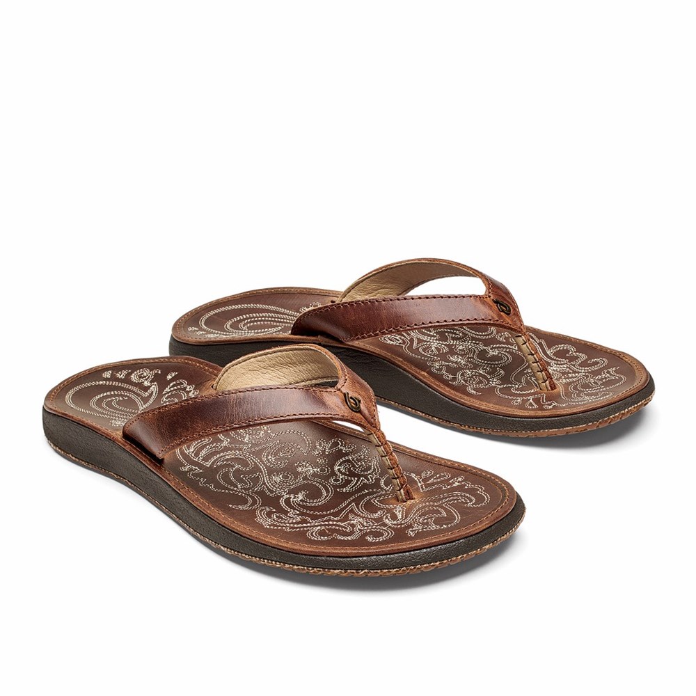 Beige OluKai Paniolo Women's Sandals | 04539-DMIJ