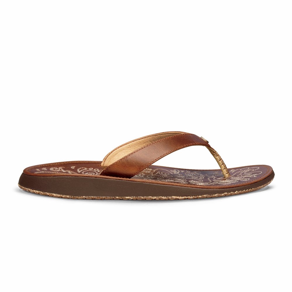 Beige OluKai Paniolo Women\'s Sandals | 04539-DMIJ