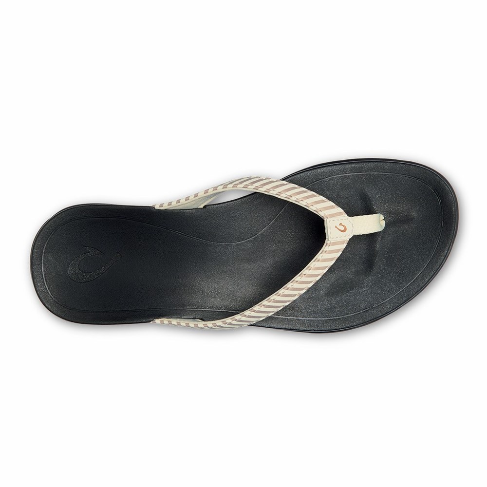 Beige / Stripes OluKai Ho‘ōpio Women's Sandals | 30951-SCIM