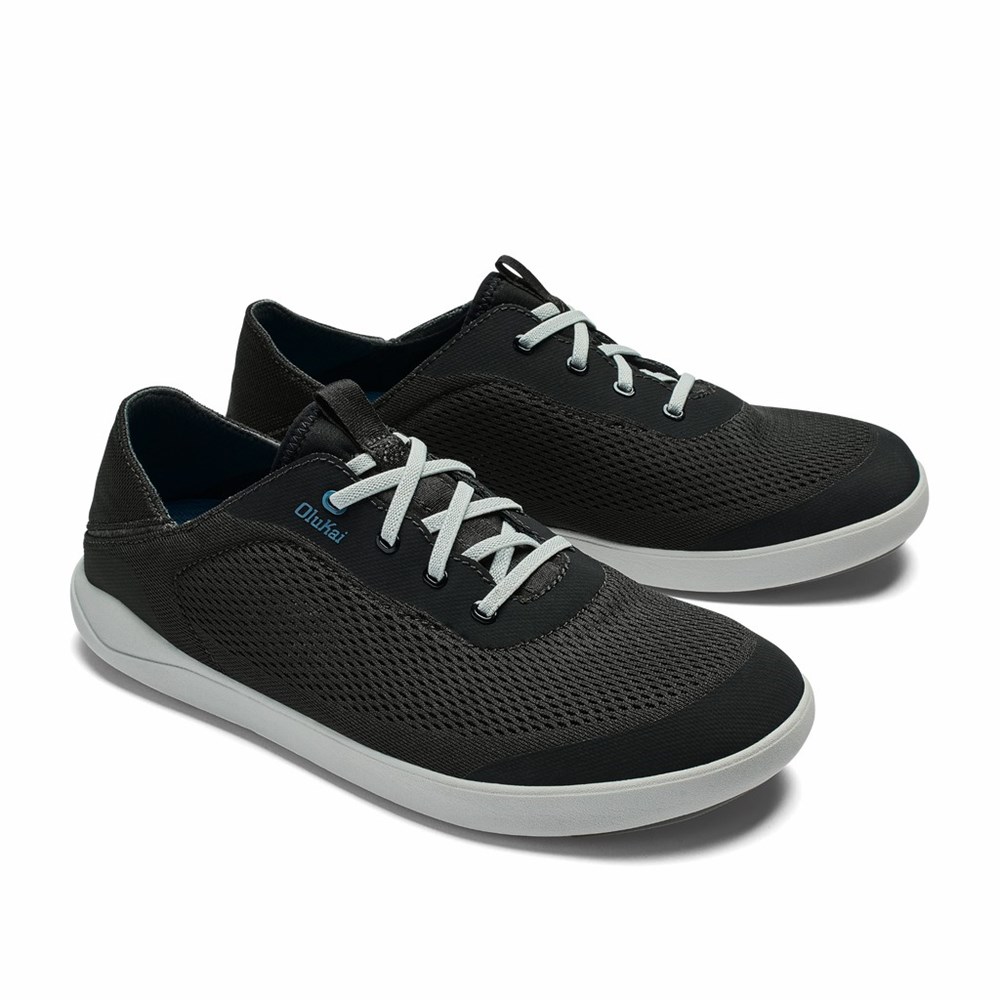 Black / Blue Coral OluKai Moku Pae Men's Sneakers | 08571-CMLE