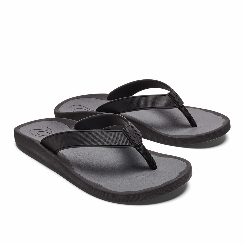 Black / Dark Grey OluKai Kōko‘o Men's Sandals | 37425-RMNI