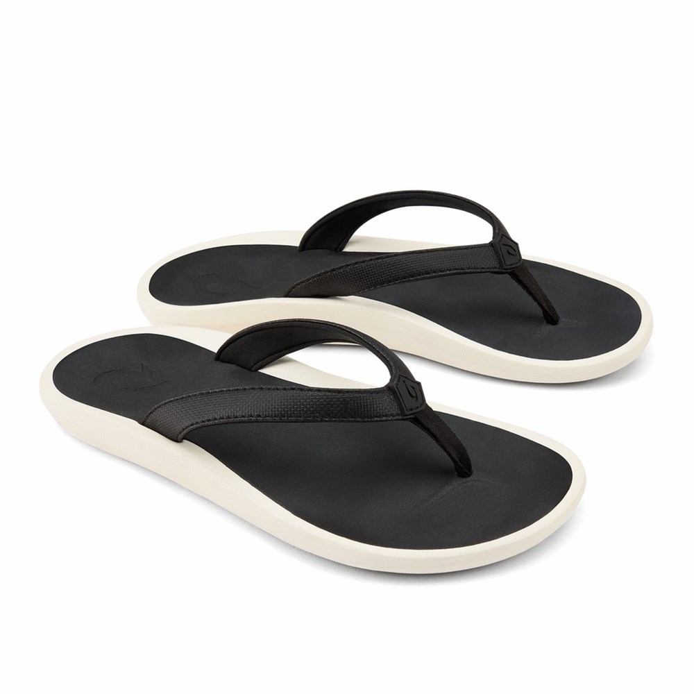 Black / Dark Grey OluKai Pī‘oe Women's Sandals | 25430-OVEX