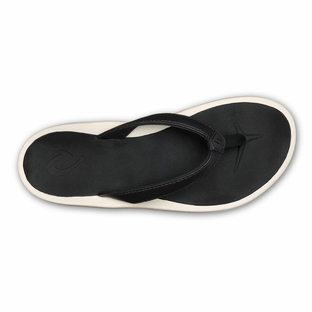 Black / Dark Grey OluKai Pī‘oe Women's Sandals | 25430-OVEX