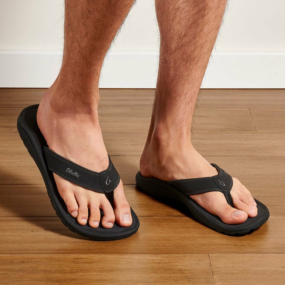 Black / Dark Grey OluKai ‘Ohana Men's Sandals | 40195-UAWX