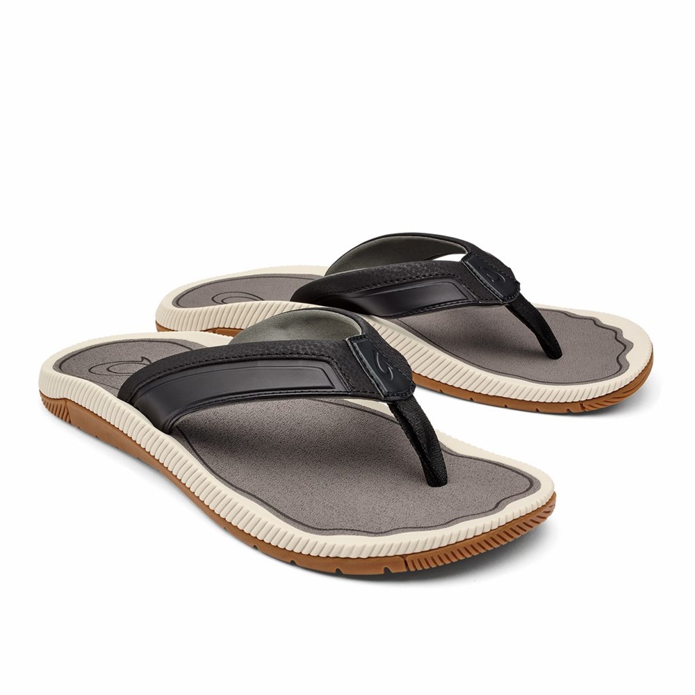 Black / Grey OluKai Kūkulu Men's Sandals | 03258-JHFC