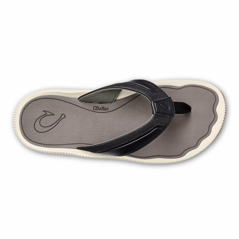 Black / Grey OluKai Kūkulu Men's Sandals | 03258-JHFC