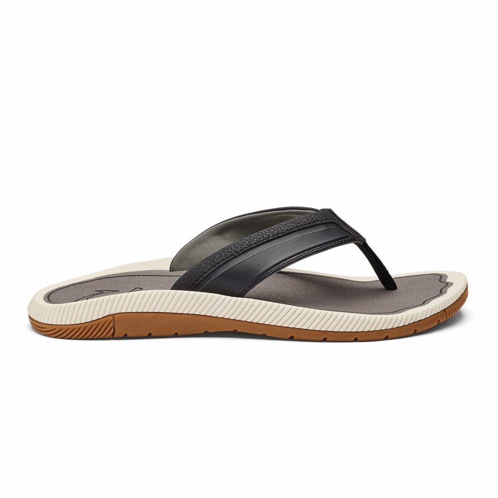 Black / Grey OluKai Kūkulu Men\'s Sandals | 03258-JHFC