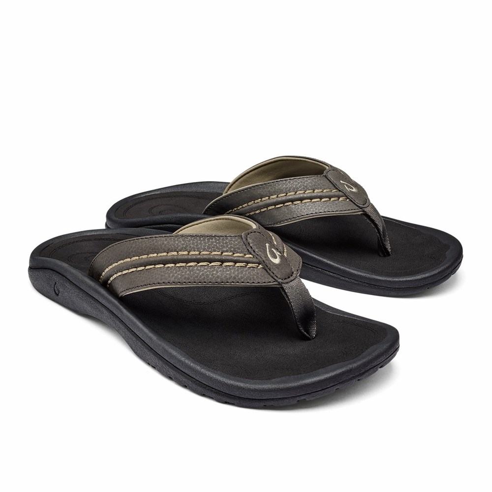 Black OluKai Hokua Men's Sandals | 43597-XJOU