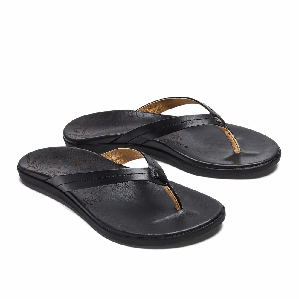 Black OluKai Honu Women's Sandals | 89743-QPCB