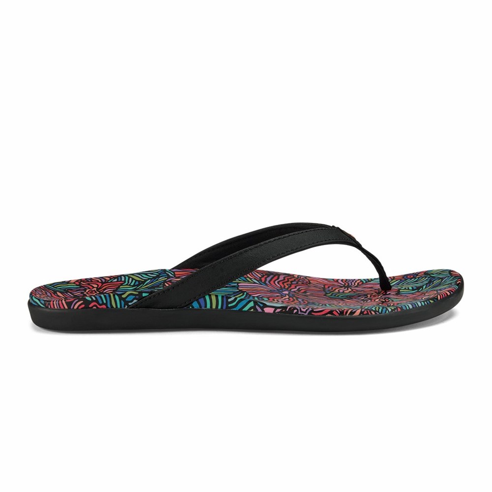 Black OluKai Ho‘ōpio Hau Women\'s Sandals | 09425-QZPV