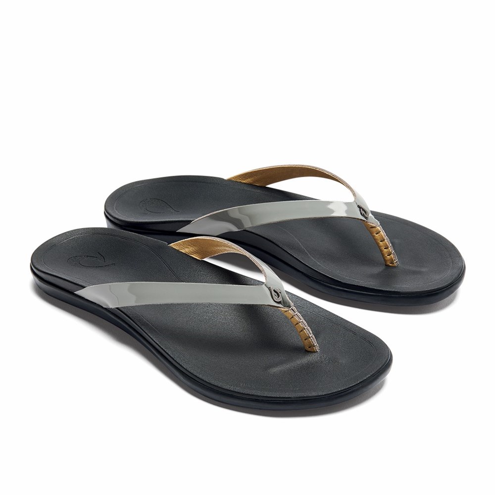 Black OluKai Ho‘ōpio Leather Women's Sandals | 40681-IPEX