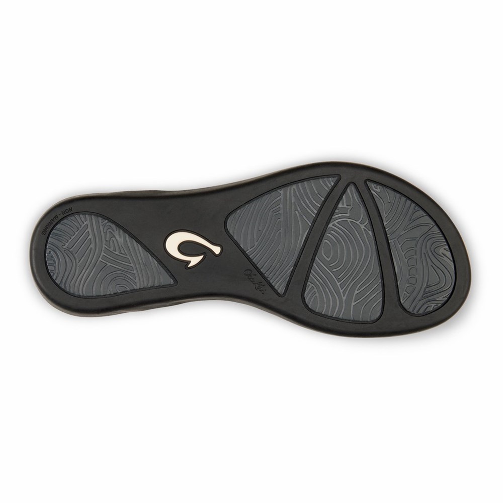 Black OluKai Ho‘ōpio Leather Women's Sandals | 41307-NUMZ