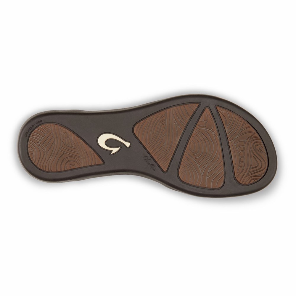 Black OluKai Ho‘ōpio Leather Women's Sandals | 58320-FHMO