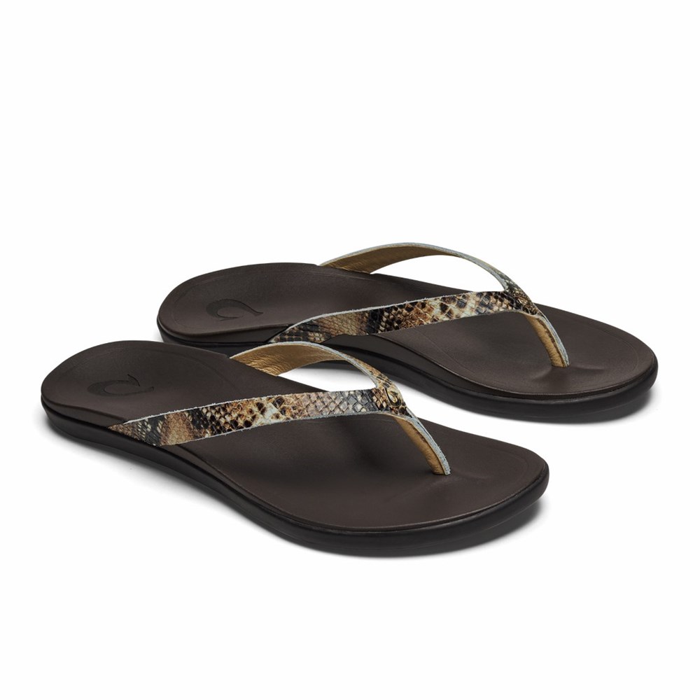 Black OluKai Ho‘ōpio Leather Women's Sandals | 76934-ZESI