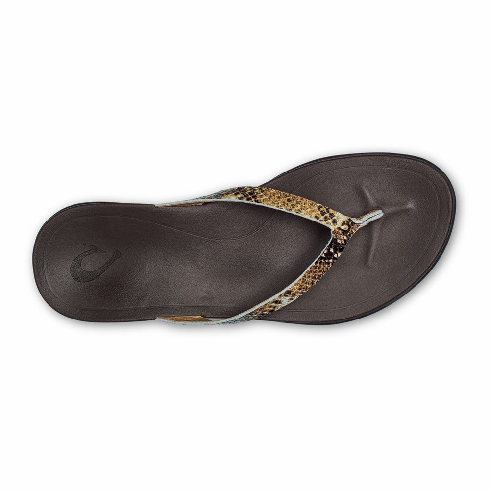 Black OluKai Ho‘ōpio Leather Women's Sandals | 76934-ZESI