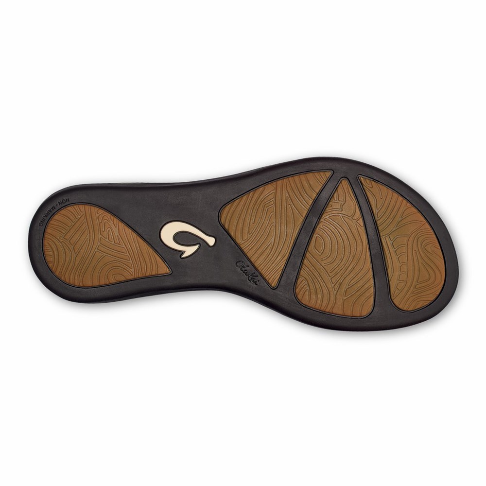 Black OluKai Ho‘ōpio Leather Women's Sandals | 76934-ZESI