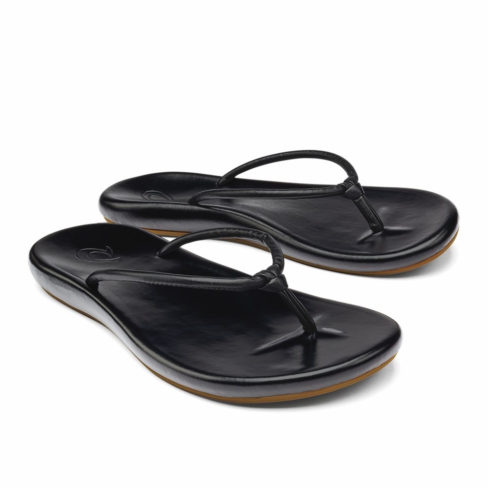 Black OluKai Huawai Women's Sandals | 32705-QUAG