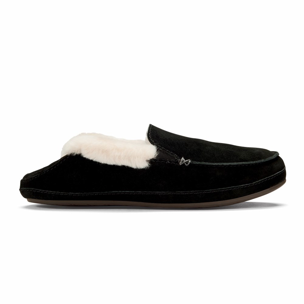 Black OluKai Ku‘una Women's Slippers | 20816-UNHW