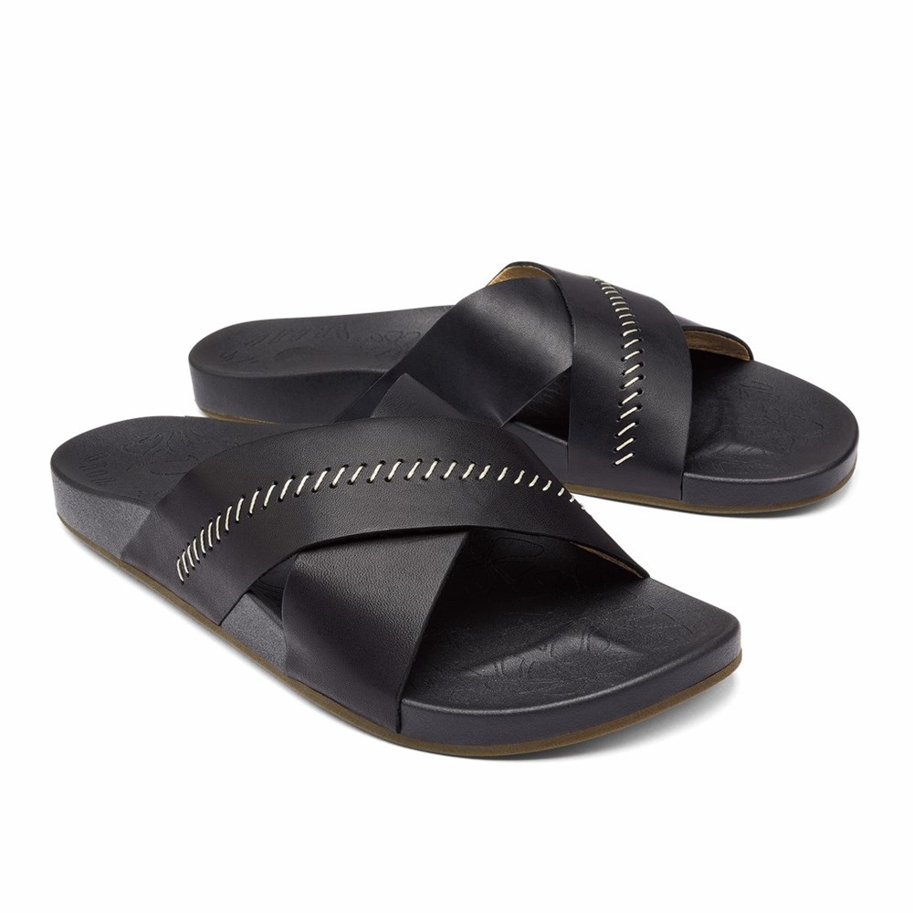 Black OluKai Kīpe‘a ‘Olu Women's Sandals | 15380-SLZV