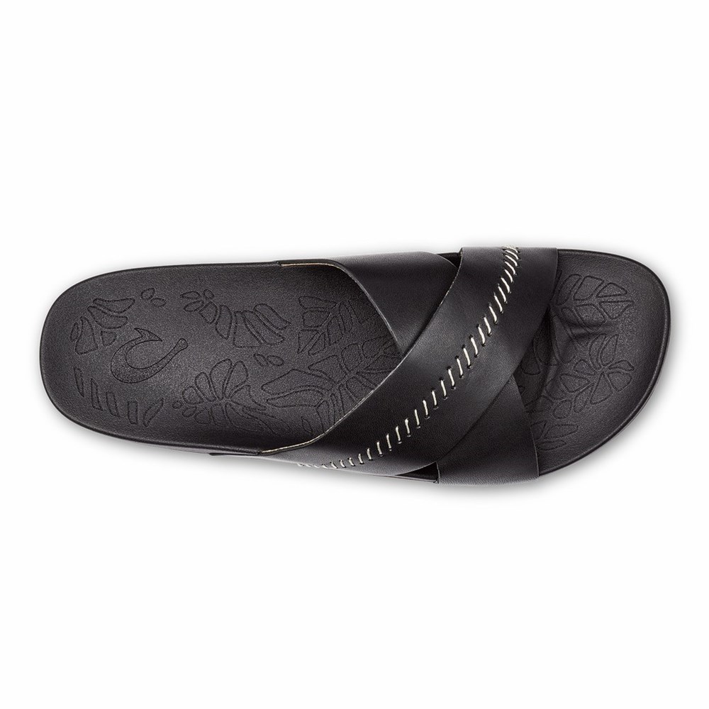 Black OluKai Kīpe‘a ‘Olu Women's Sandals | 15380-SLZV