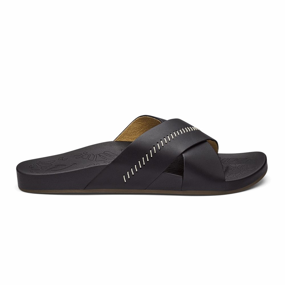 Black OluKai Kīpe‘a ‘Olu Women\'s Sandals | 15380-SLZV