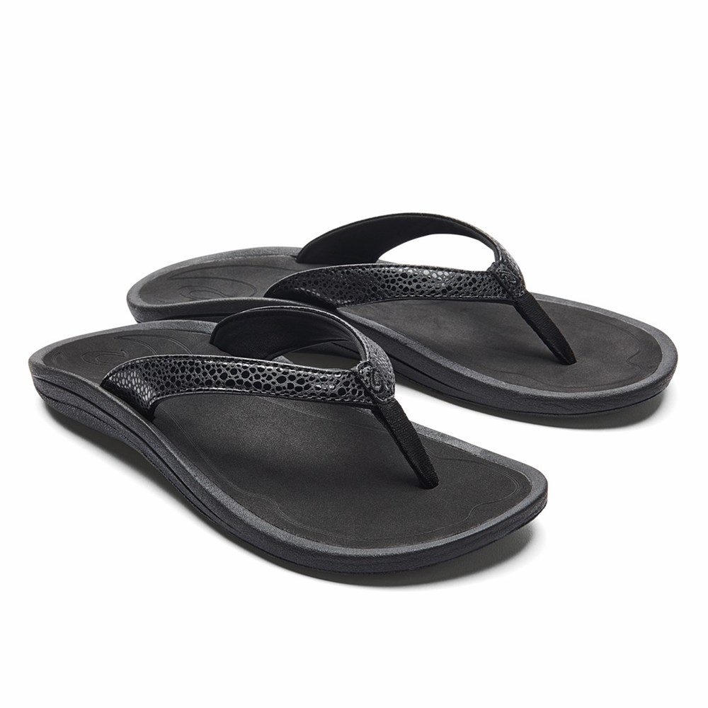 Black OluKai Kūlapa Kai Women's Sandals | 67129-ILZV