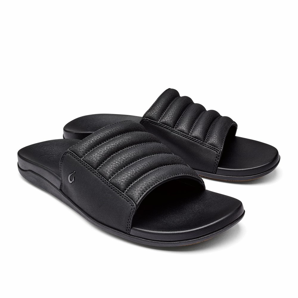 Black OluKai Maha 'Olu Men's Sandals | 53927-ZLHF