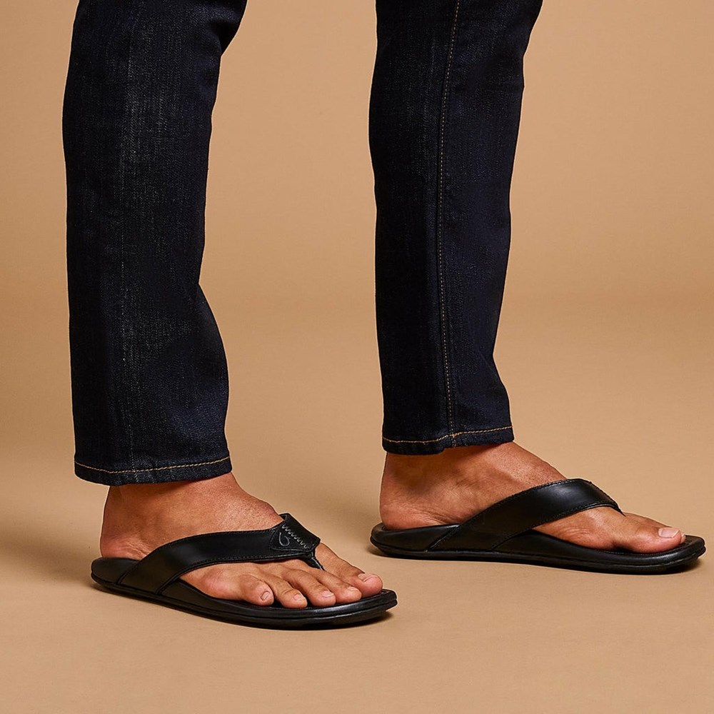 Black OluKai Mekila Men's Sandals | 16904-JSFC