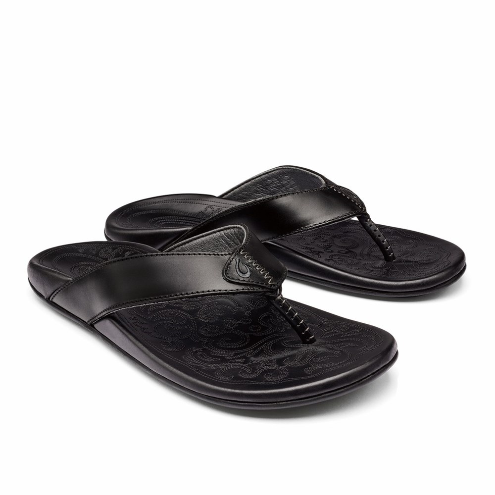 Black OluKai Mekila Men's Sandals | 16904-JSFC