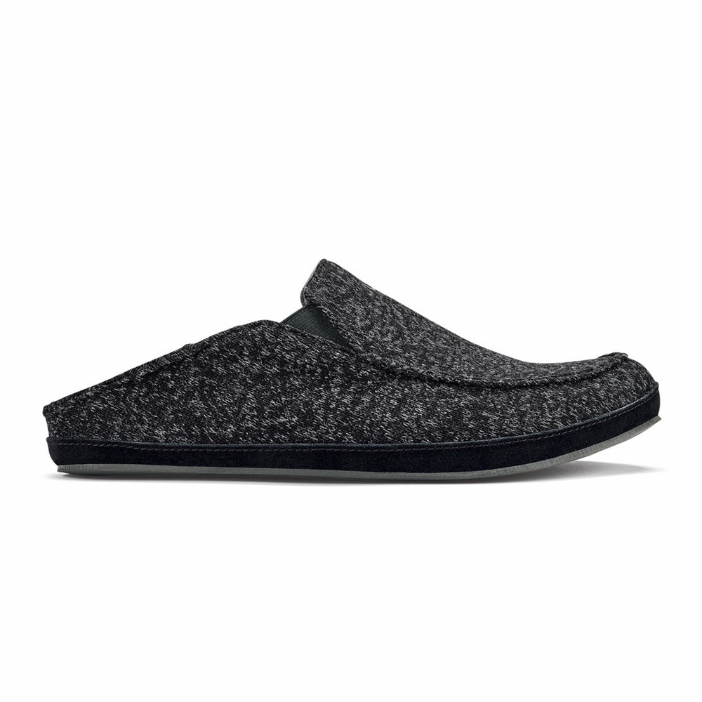 Black OluKai Moloā Hulu Men's Slippers | 16257-KUFZ