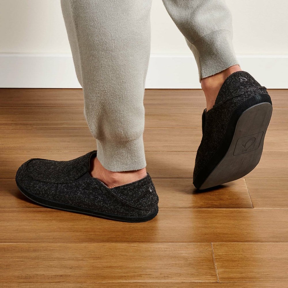 Black OluKai Moloā Hulu Men's Slippers | 16257-KUFZ