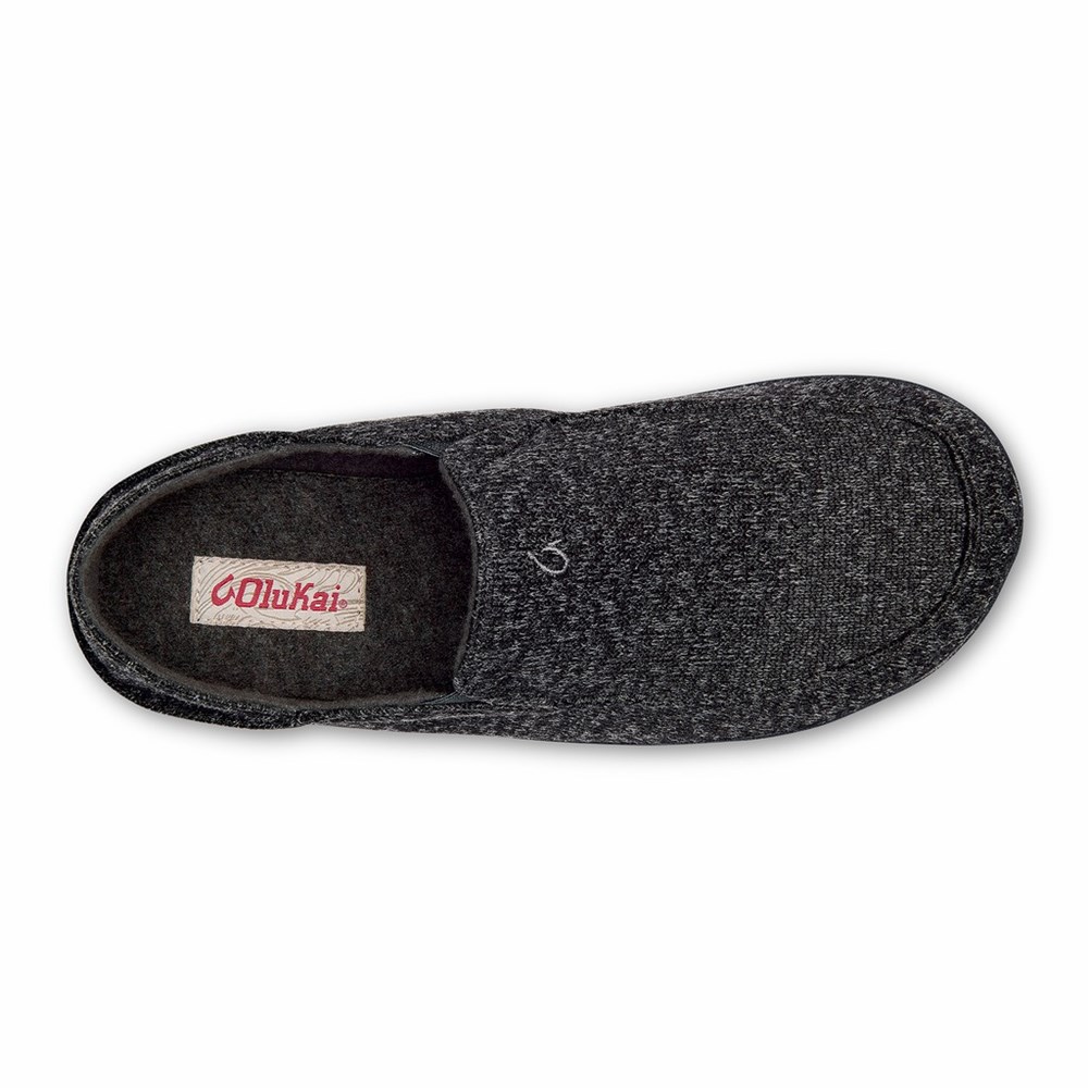 Black OluKai Moloā Hulu Men's Slippers | 16257-KUFZ