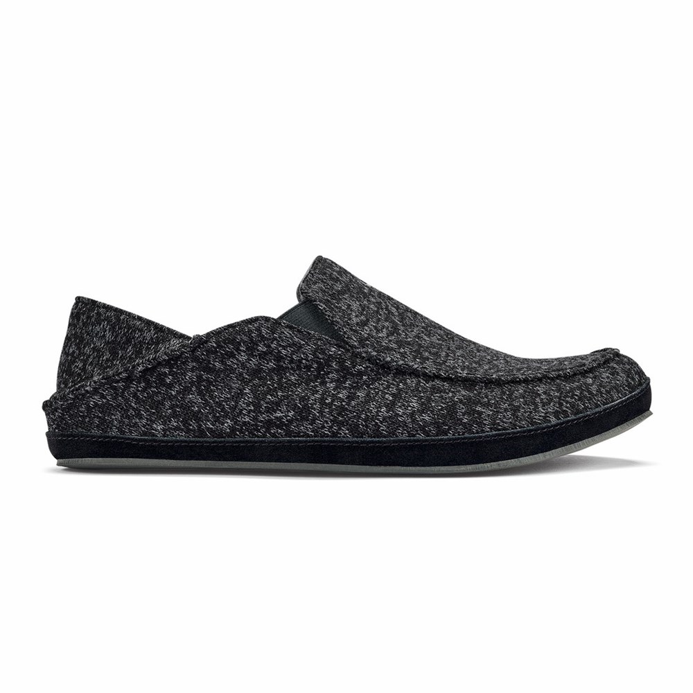 Black OluKai Moloā Hulu Men\'s Slippers | 16257-KUFZ