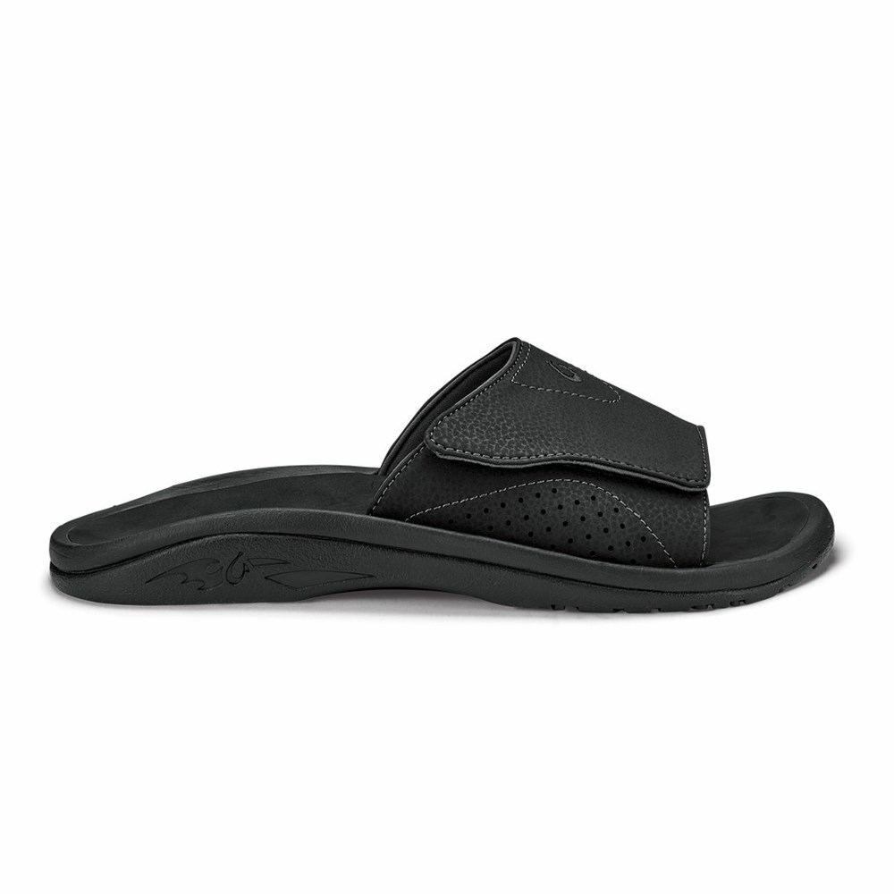 Black OluKai Nalu Slide Men\'s Sandals | 17056-YEHD