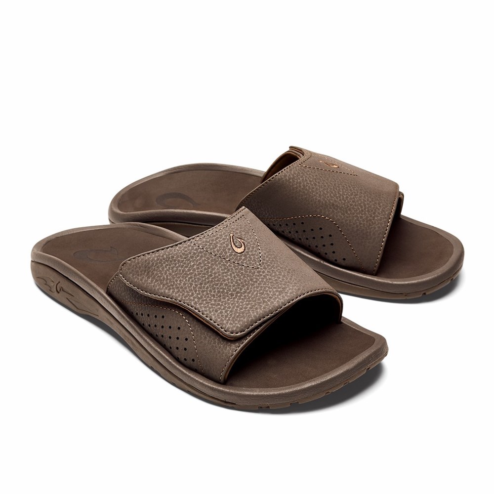 Black OluKai Nalu Slide Men's Sandals | 90185-EIPZ