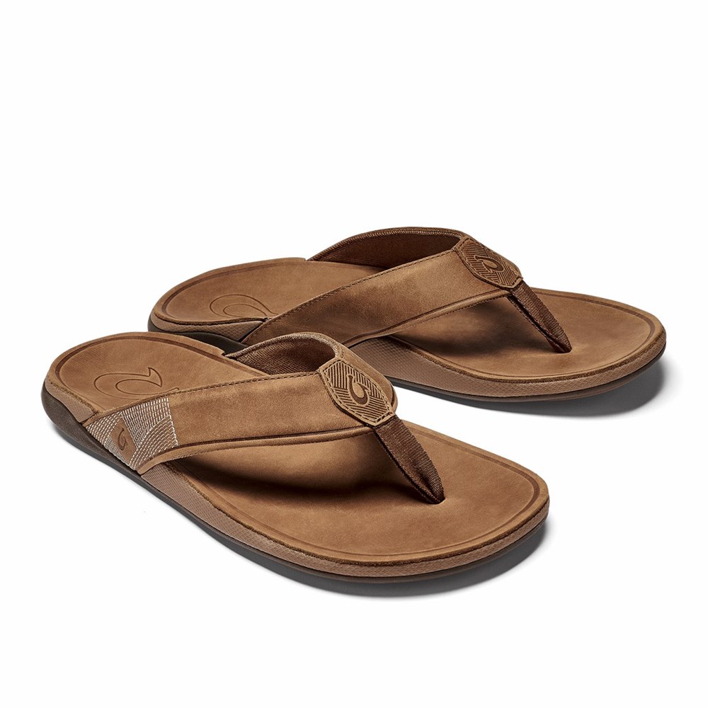 Black OluKai Tuahine Men's Sandals | 86435-NJDF