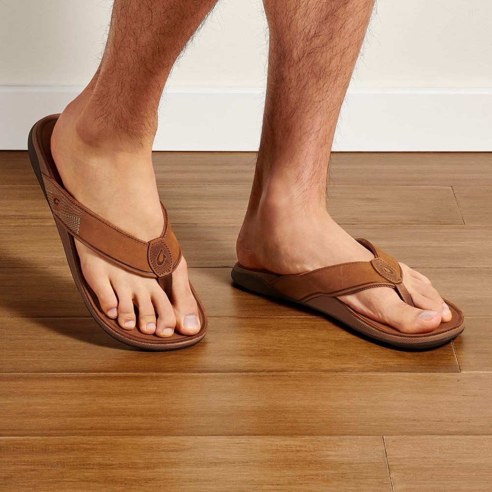 Black OluKai Tuahine Men's Sandals | 86435-NJDF