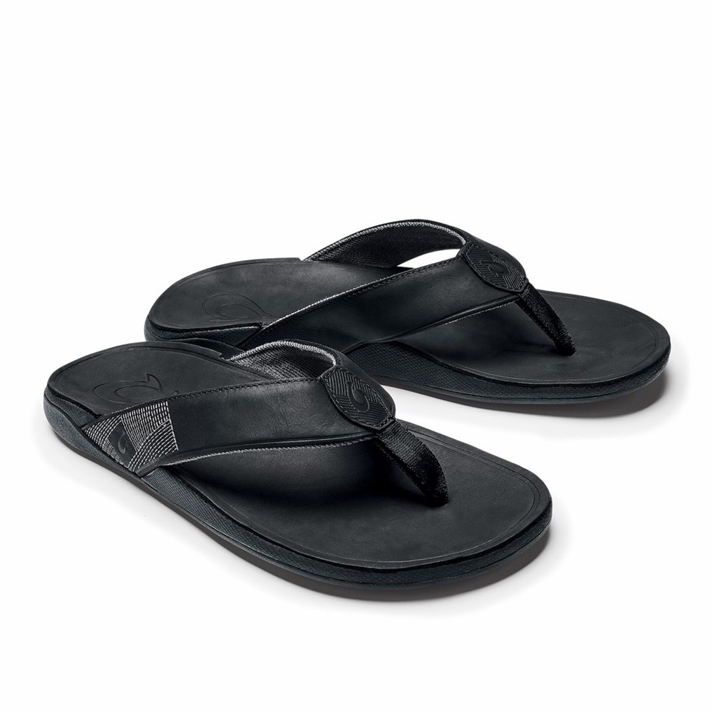 Black OluKai Tuahine Men's Sandals | 96714-JMCK