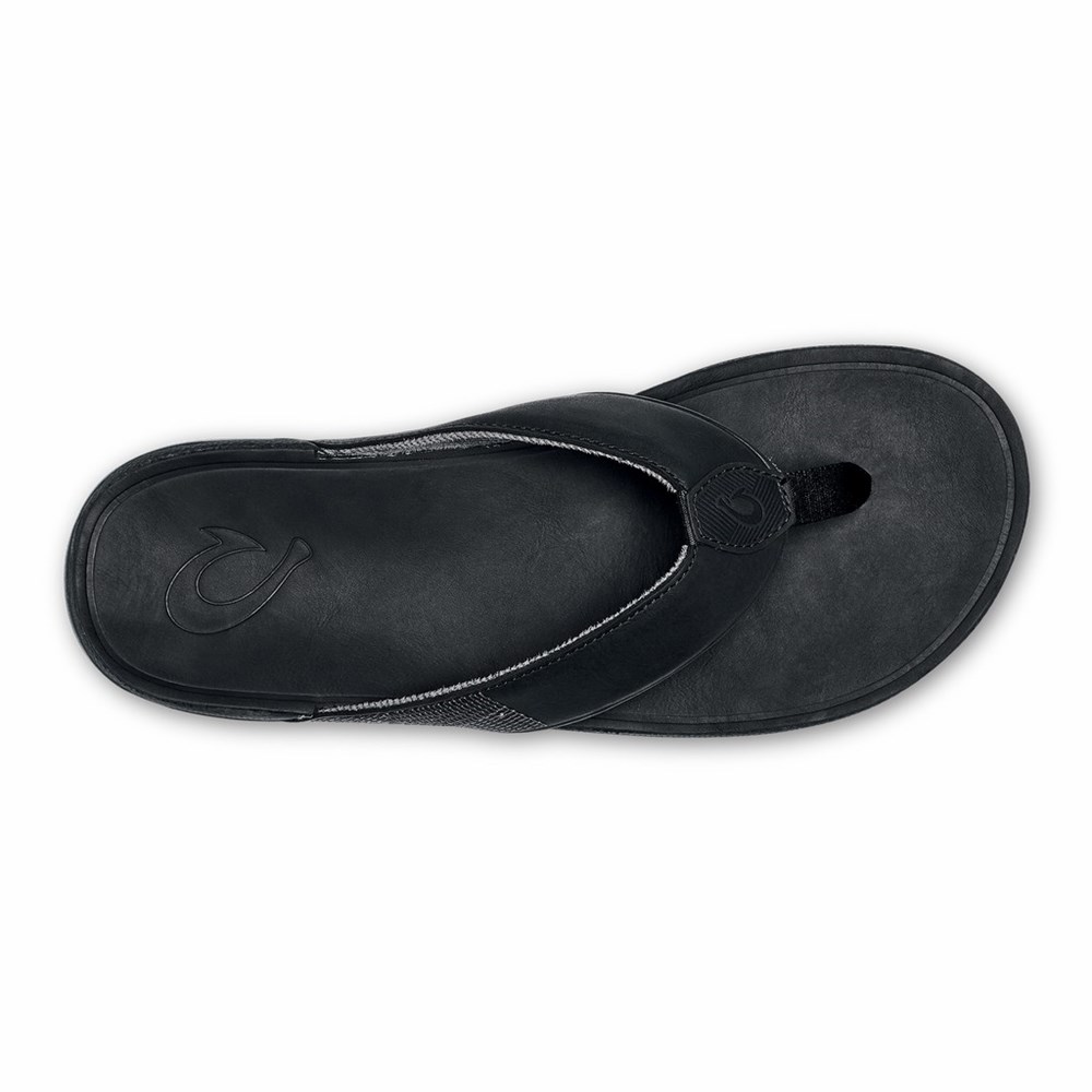 Black OluKai Tuahine Men's Sandals | 96714-JMCK