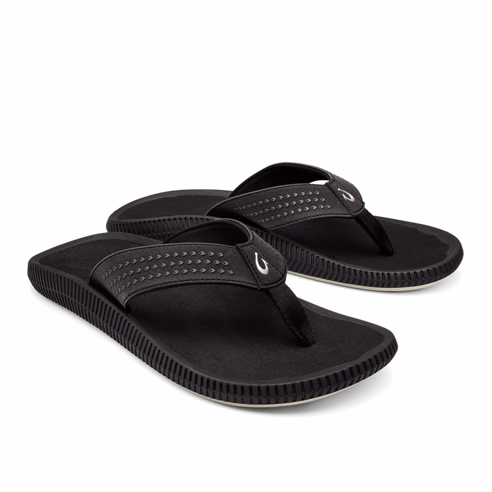 Black OluKai Ulele Men's Sandals | 69702-SQBZ