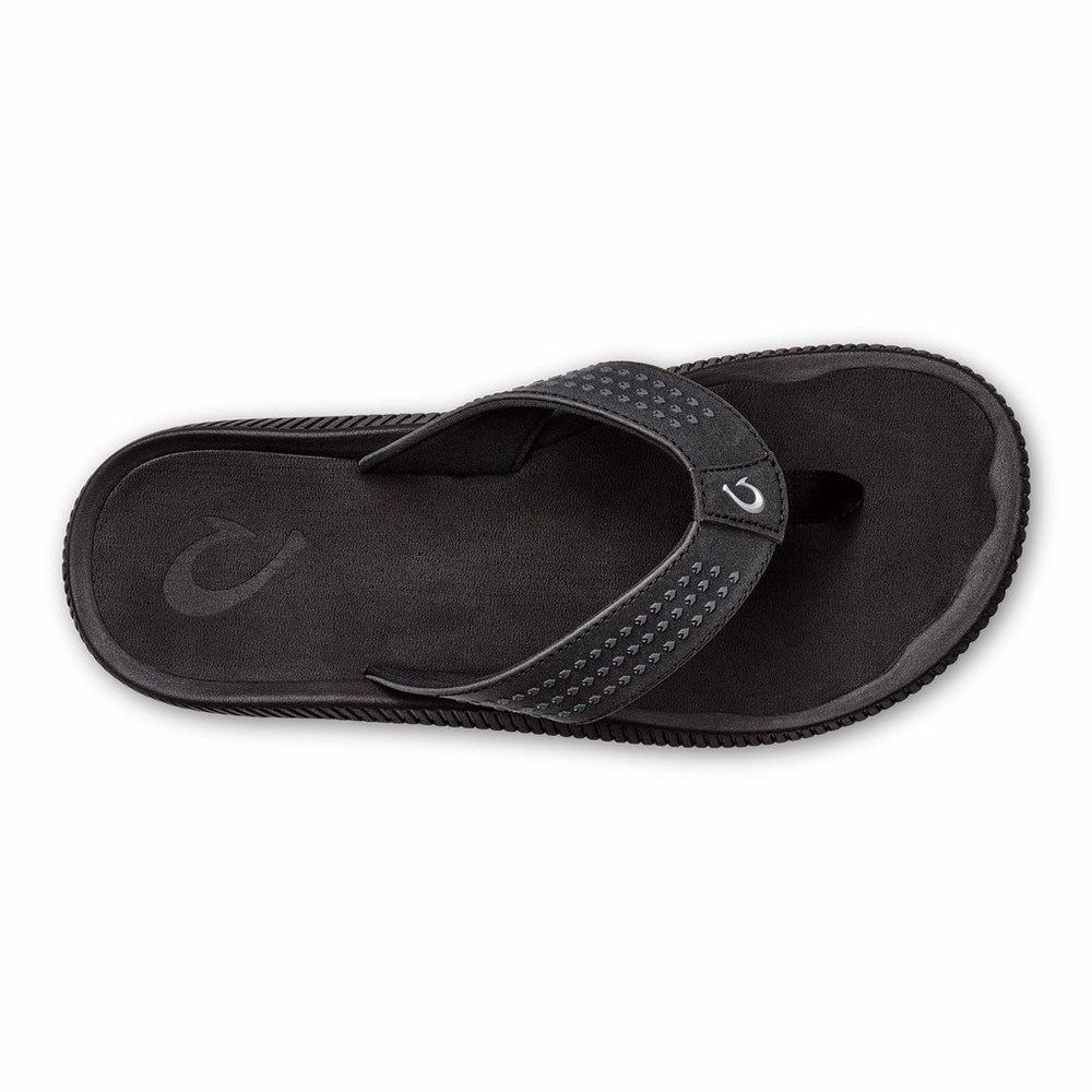 Black OluKai Ulele Men's Sandals | 69702-SQBZ