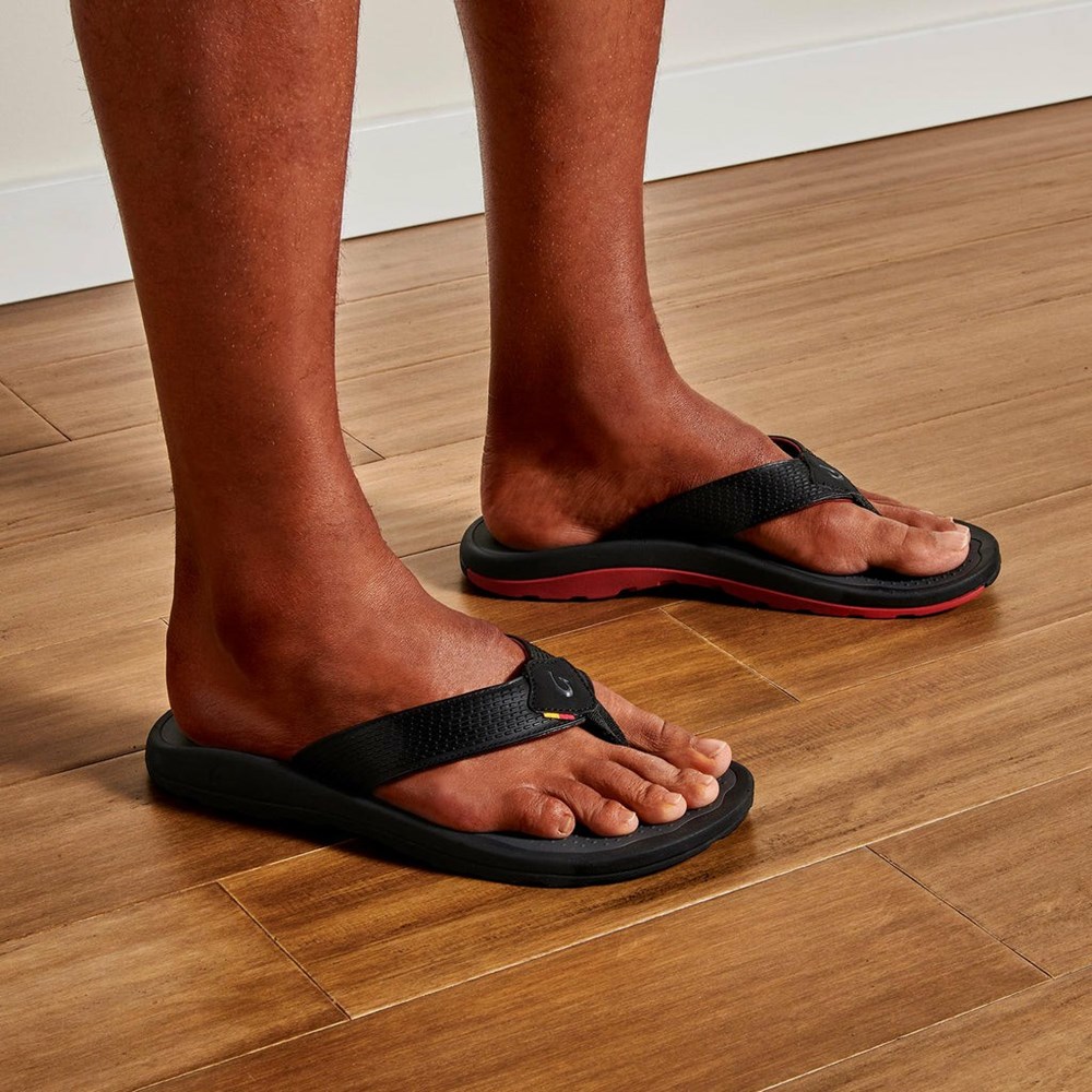 Black OluKai ‘Imaka Men's Sandals | 52461-HUFJ