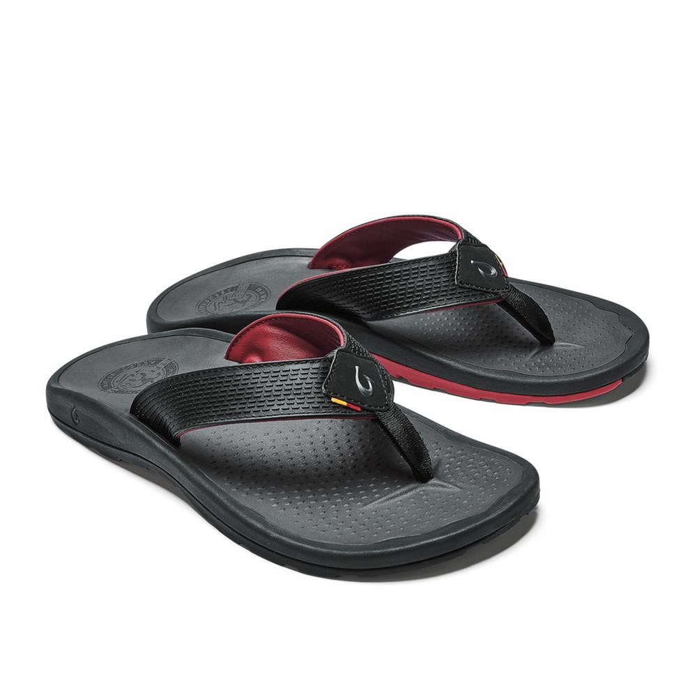 Black OluKai ‘Imaka Men's Sandals | 52461-HUFJ